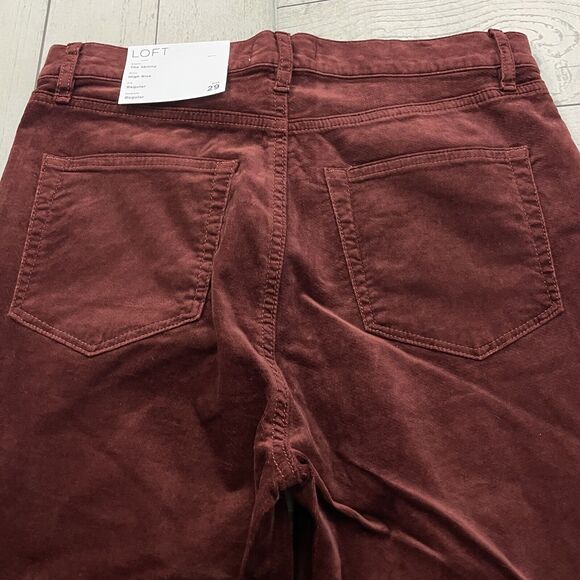 LOFT Women's Size 29 Burgundy Velvet Skinny Leg High-Rise Stretch Pants NWT - Picture 2 of 10